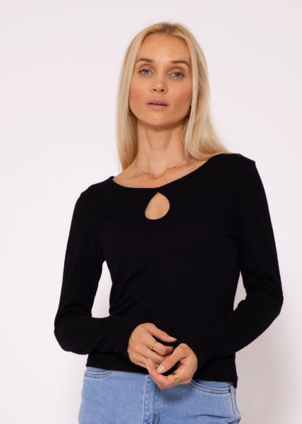Long sleeve shirt with cut-out detail - black