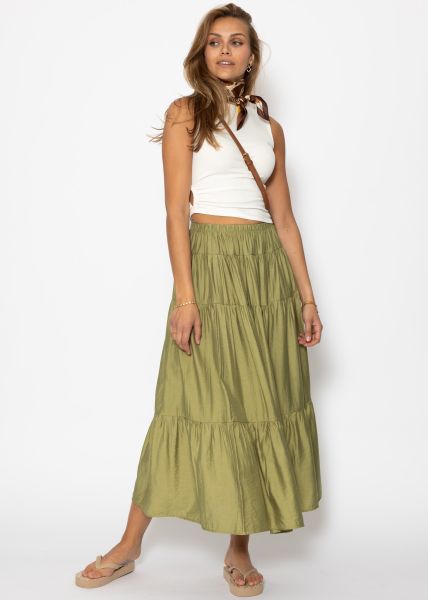 Glänzender Maxi Volantrock - khaki