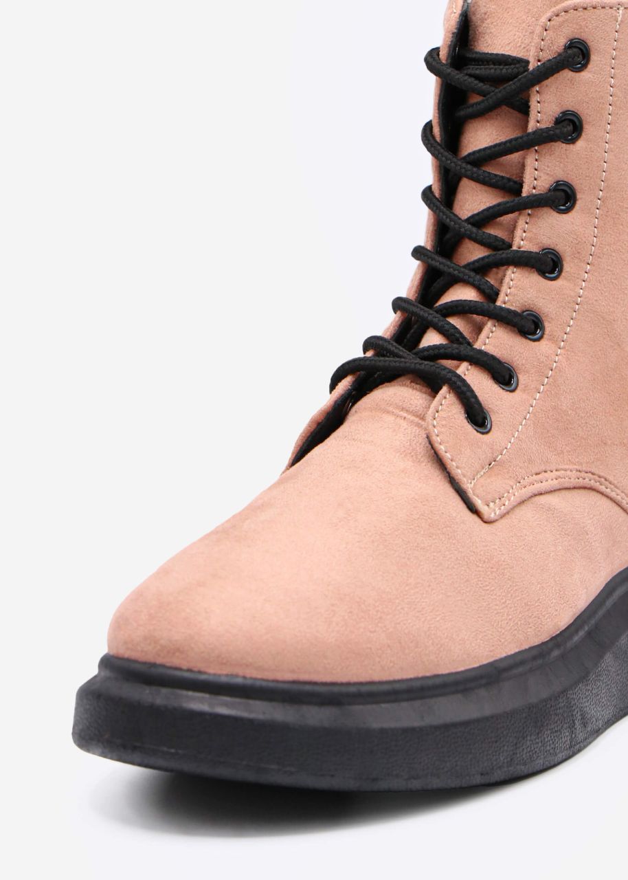 Lace up boots with platform, pink