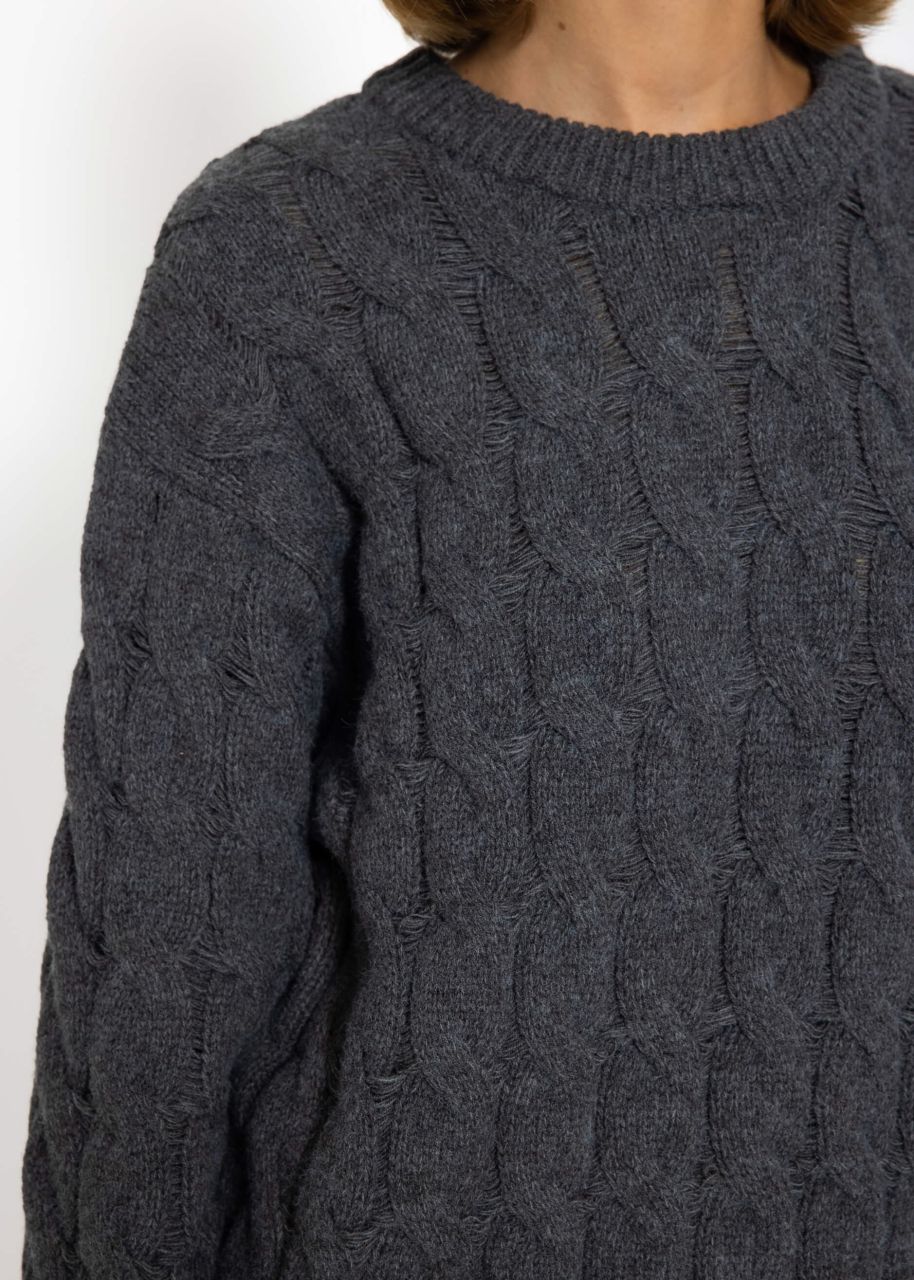 Knitted jumper with cable stitch - dark grey