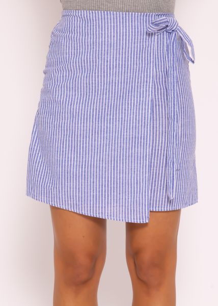 Striped skirt with wrap look, blue / white