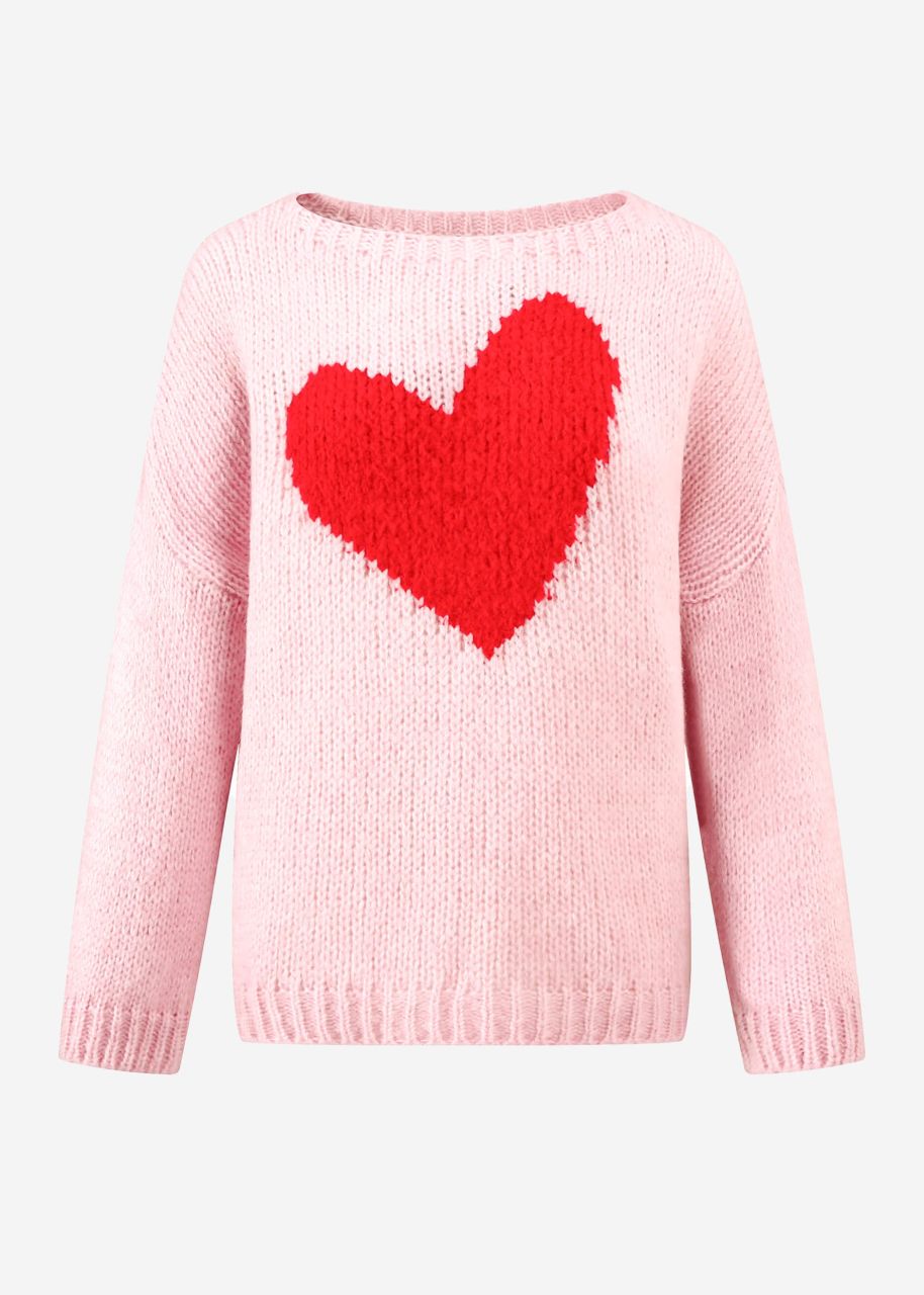 Oversize sweater with red heart - pink