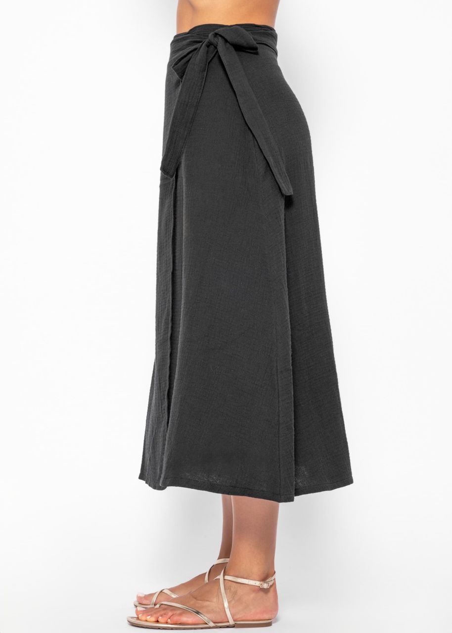 Long muslin wrap skirt - black