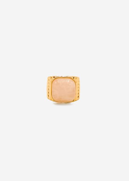 Wide ring with rose quartz stone, gold
