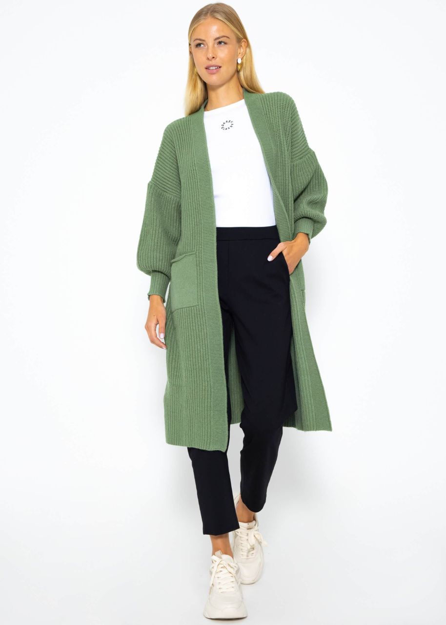 Long super soft cardigan with pockets - green