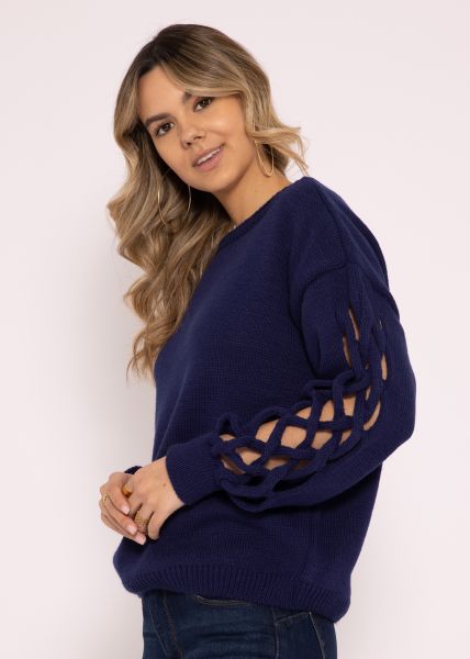 Sweater with mesh pattern, blue