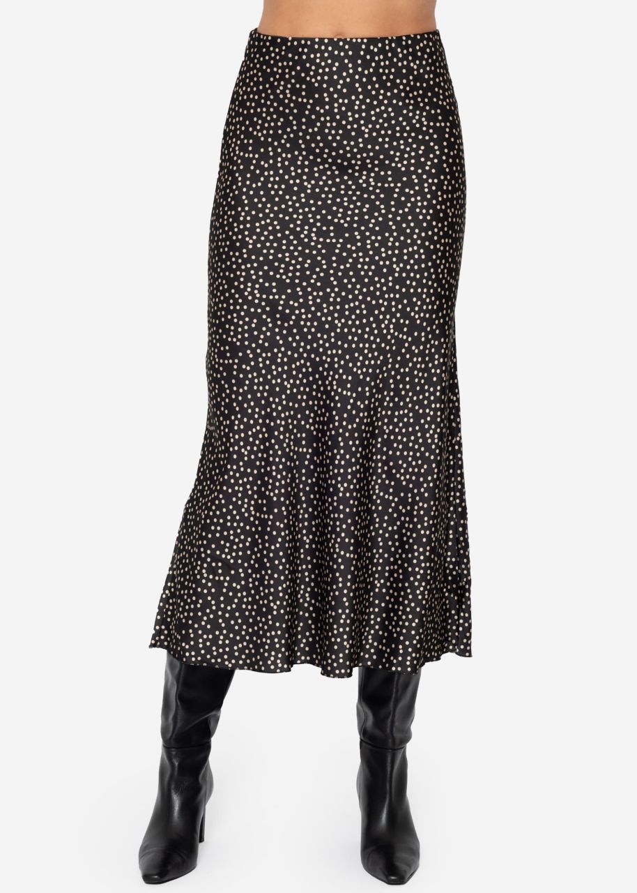 Satin skirt with polka dot print - black