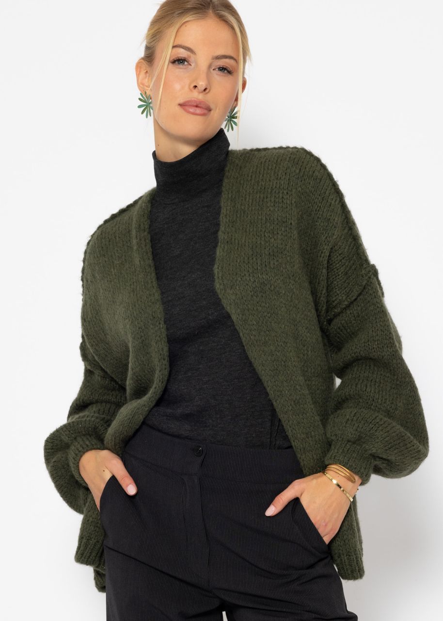 Casual cardigan with outer seams - dark green