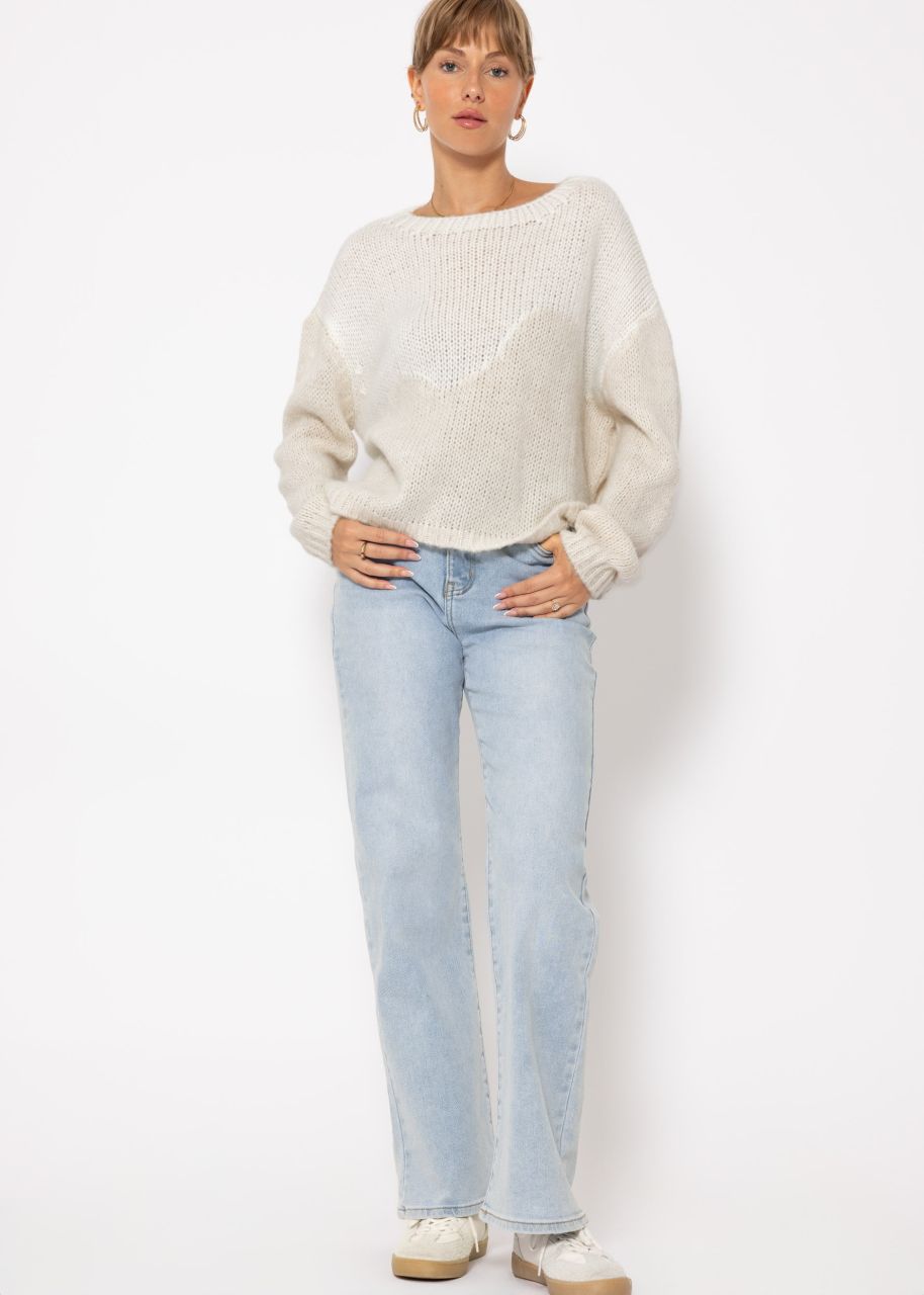 Two-coloured knitted jumper - offwhite-beige