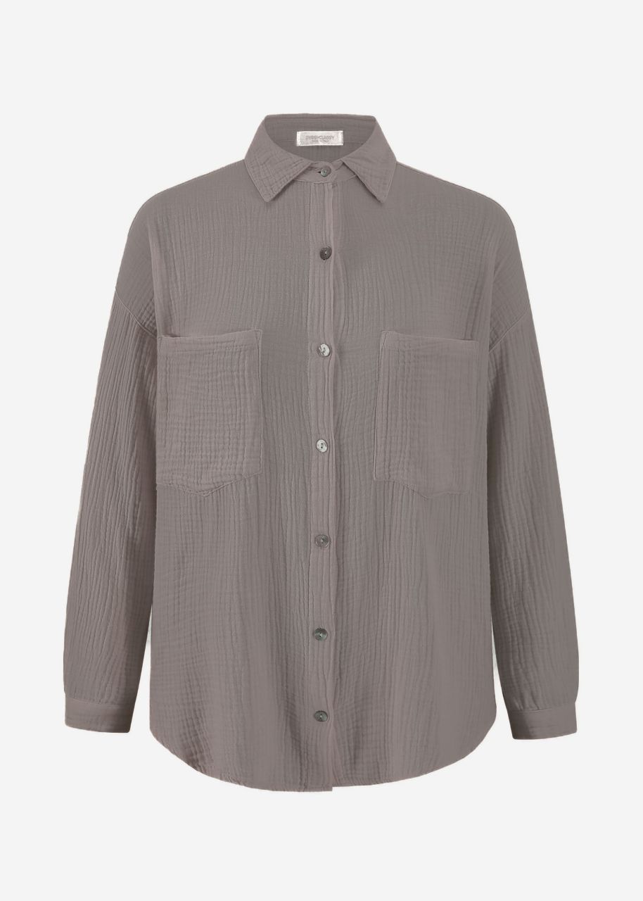 Oversize muslin blouse with breast pockets - taupe