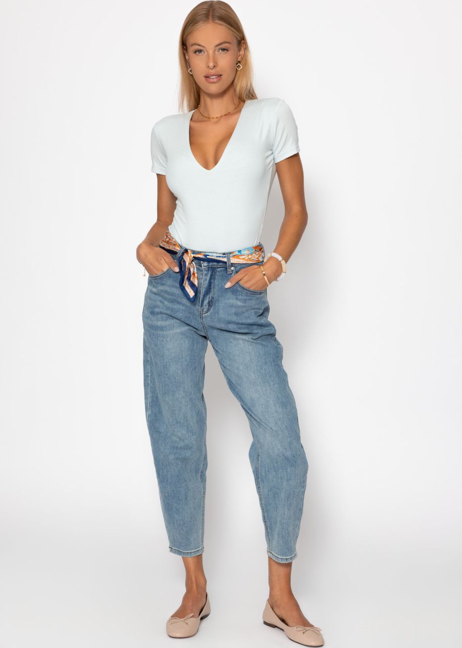 Short sleeve bodysuit with V-neck - light blue