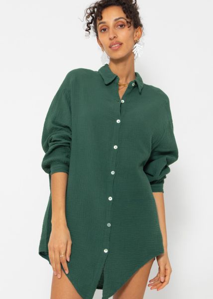 Muslin blouse oversize, dark green