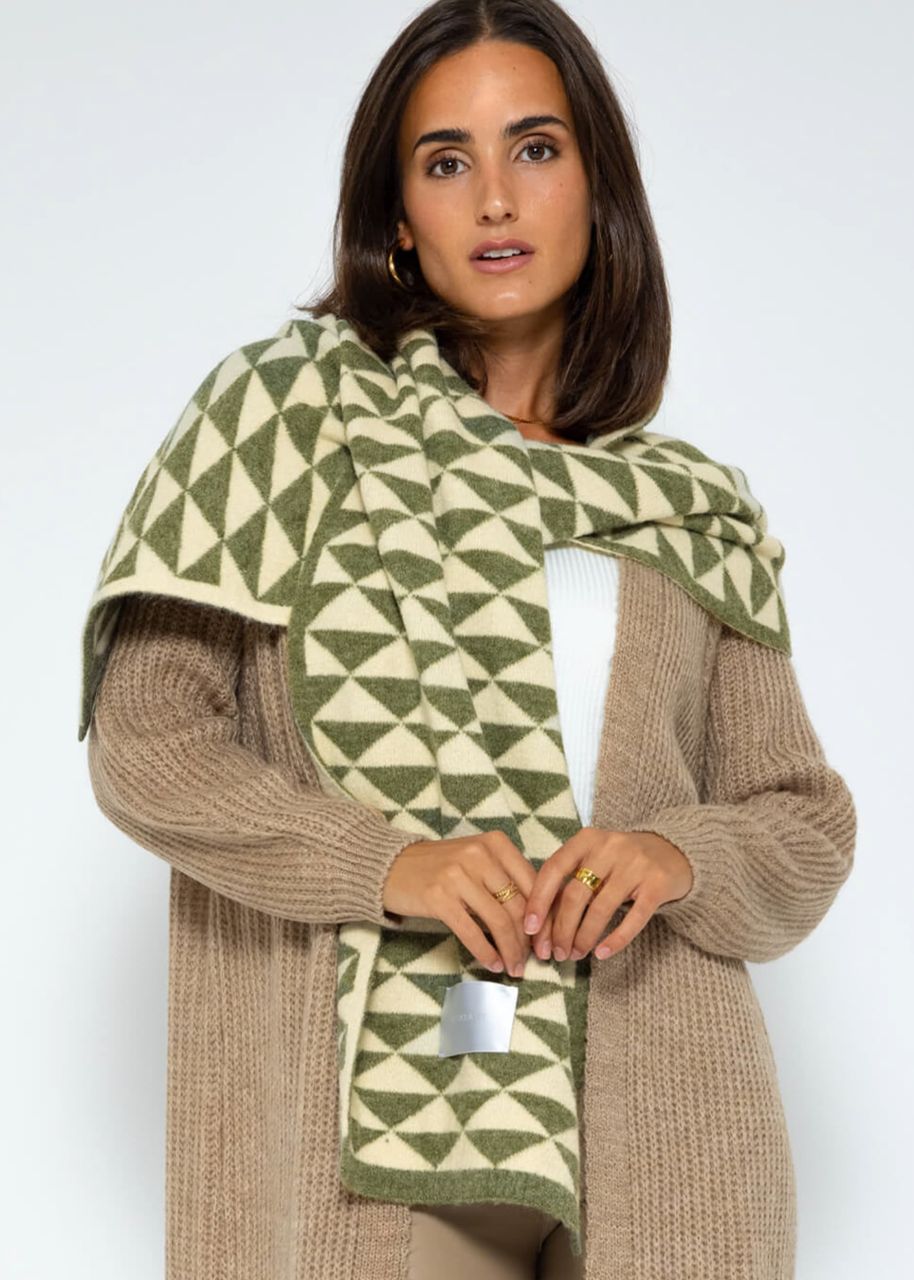 Scarf with geometric print - khaki-offwhite