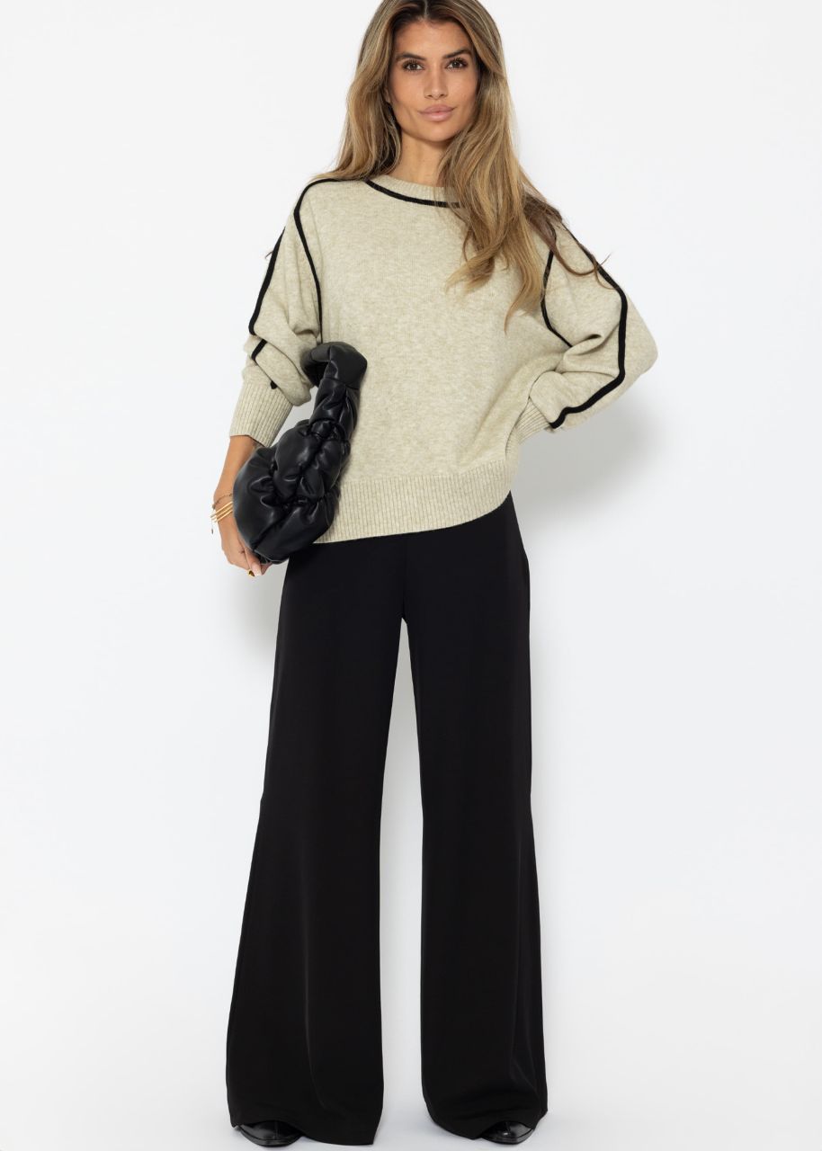 Jumper with decorative trims - beige-black