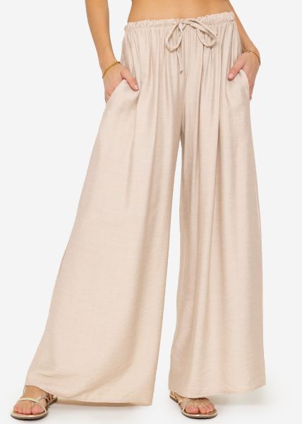 Casual slip pants with wide leg, beige