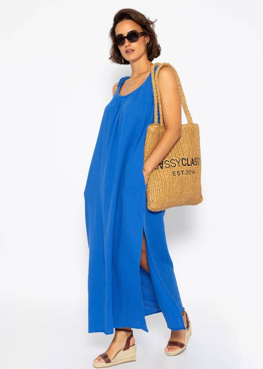 Maxi muslin dress with pockets - royal blue