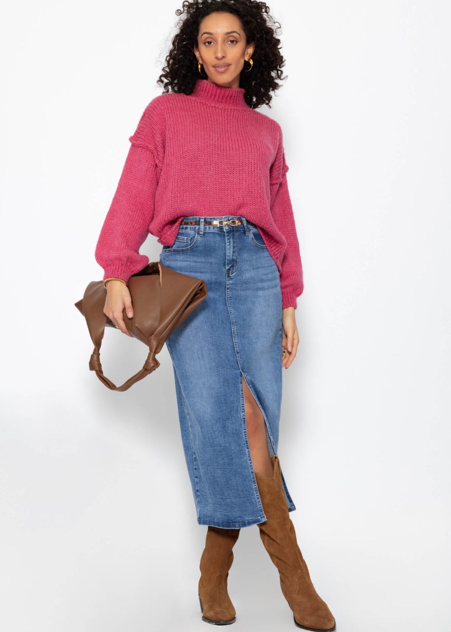 Turtleneck sweater with outer seams - pink