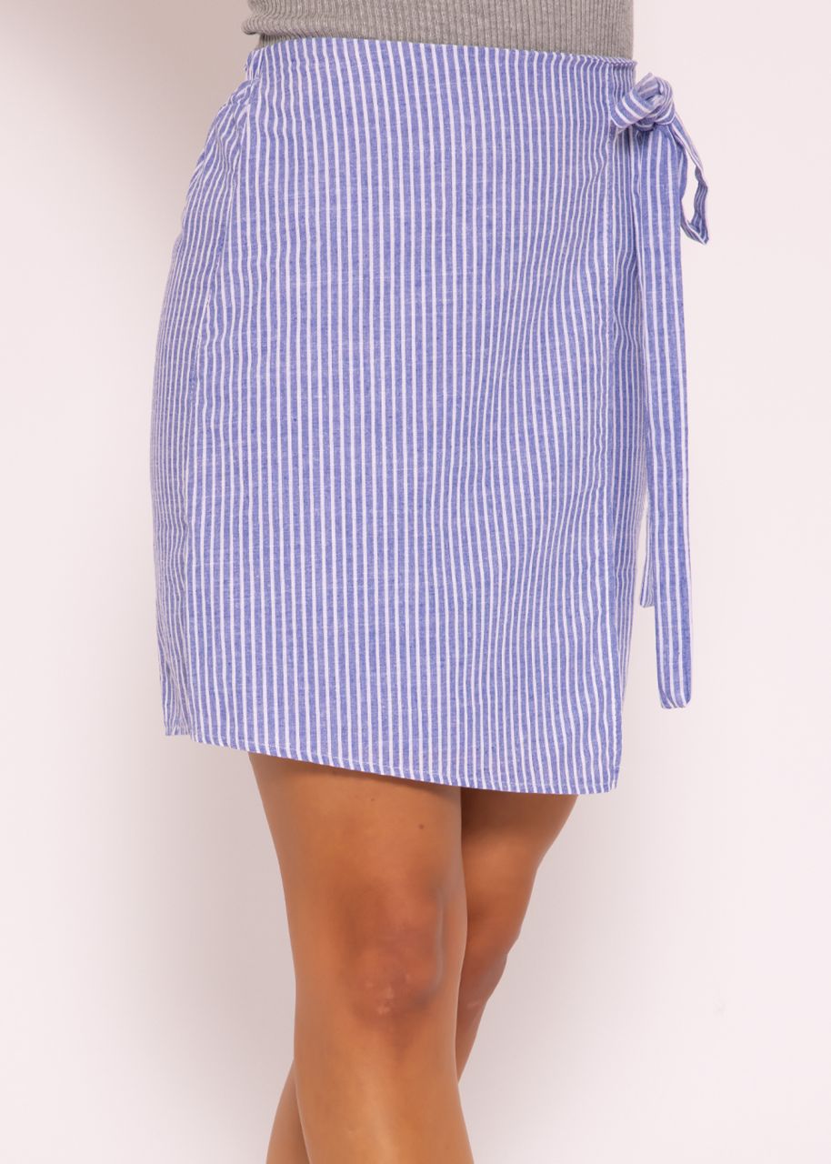 Striped skirt with wrap look, blue / white