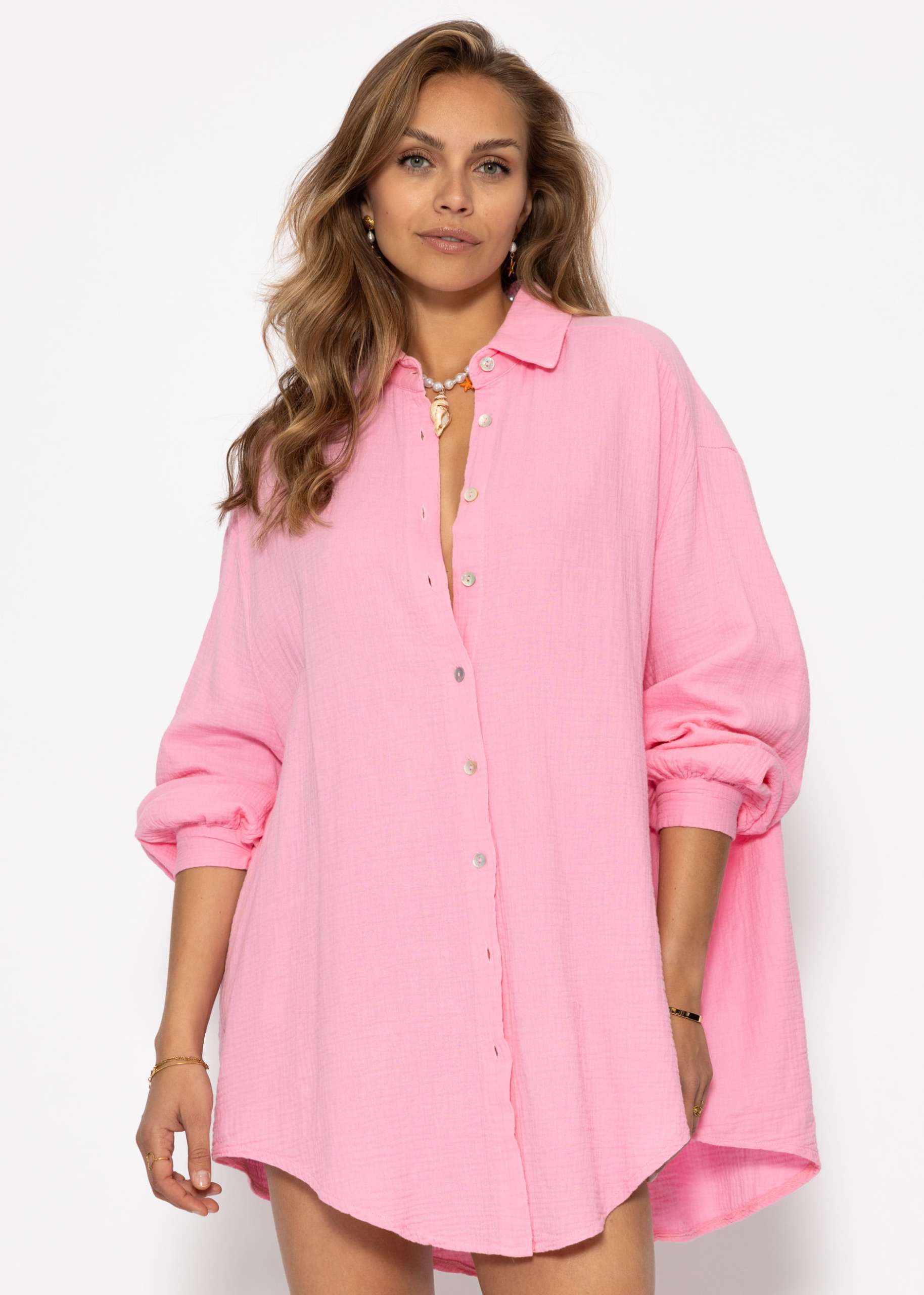 Muslin blouse oversize, baby pink