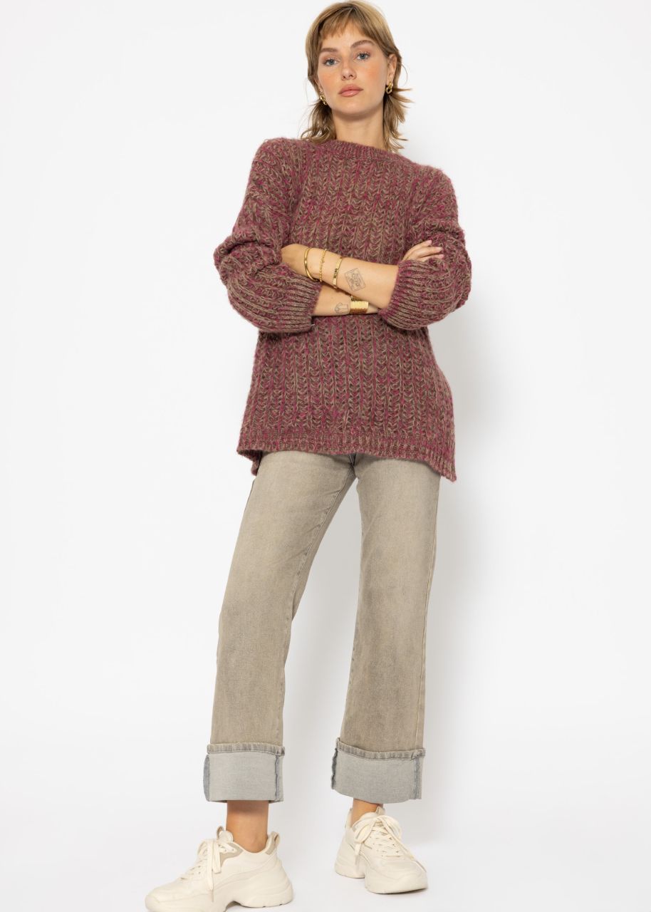 Casual knit jumper with pattern - fuchsia-taupe