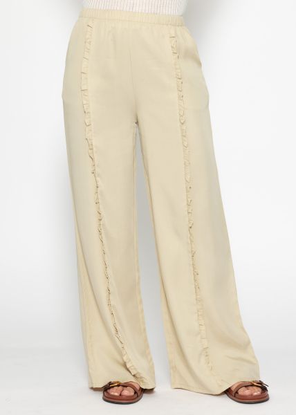 Trousers with wide leg and ruffle detail - beige