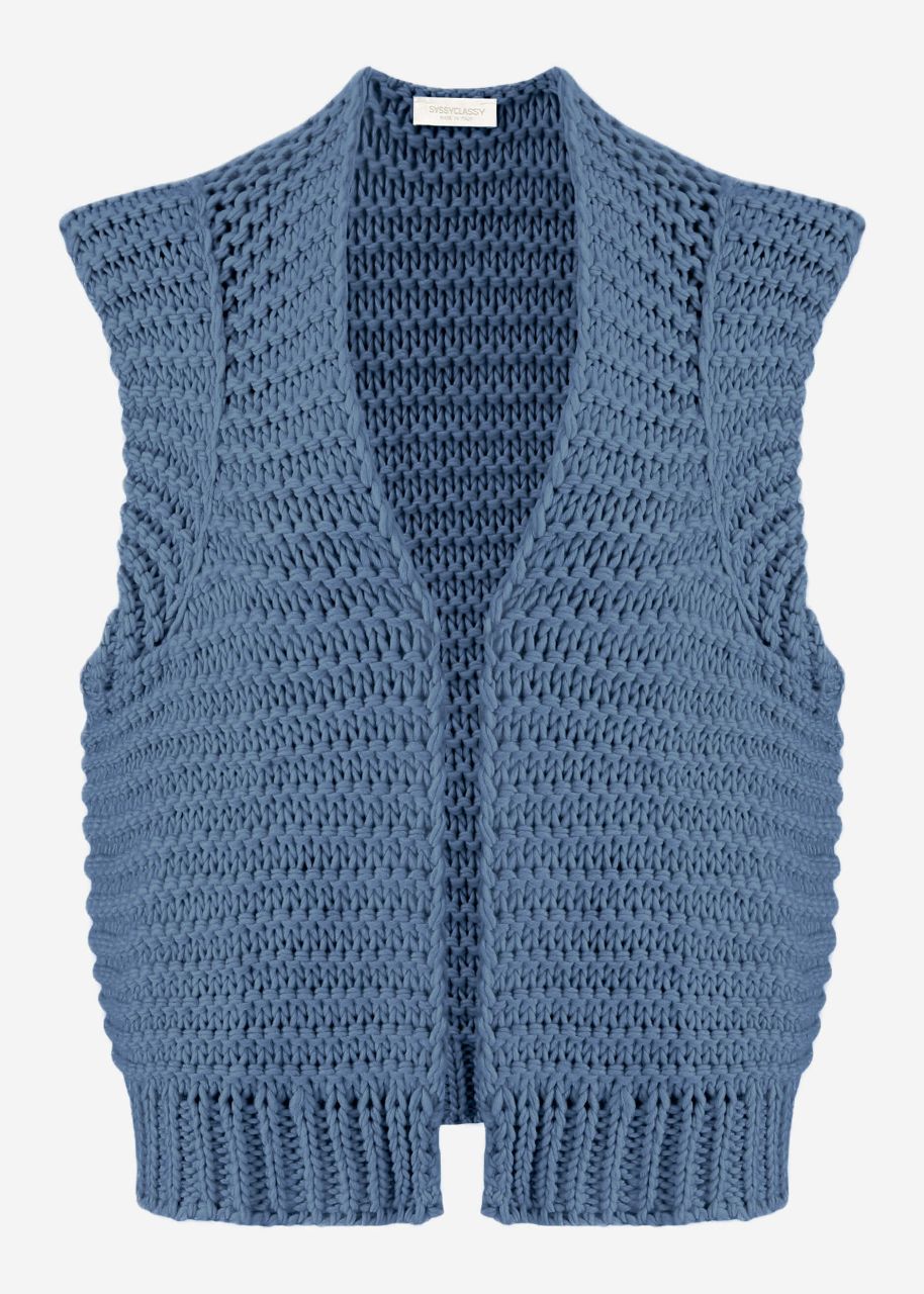 Sleeveless knitted vest with structured shoulders - denim blue