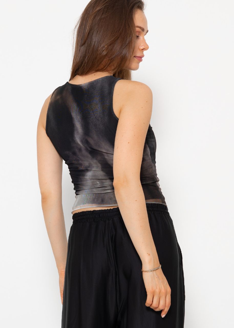 Mesh tank top with print - anthracite