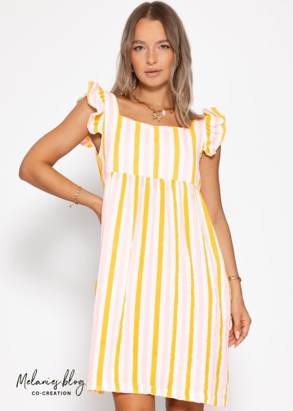 Striped muslin dress - pink-yellow