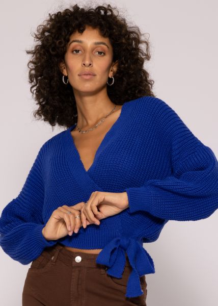 Ribbed cardigan to tie, royal blue