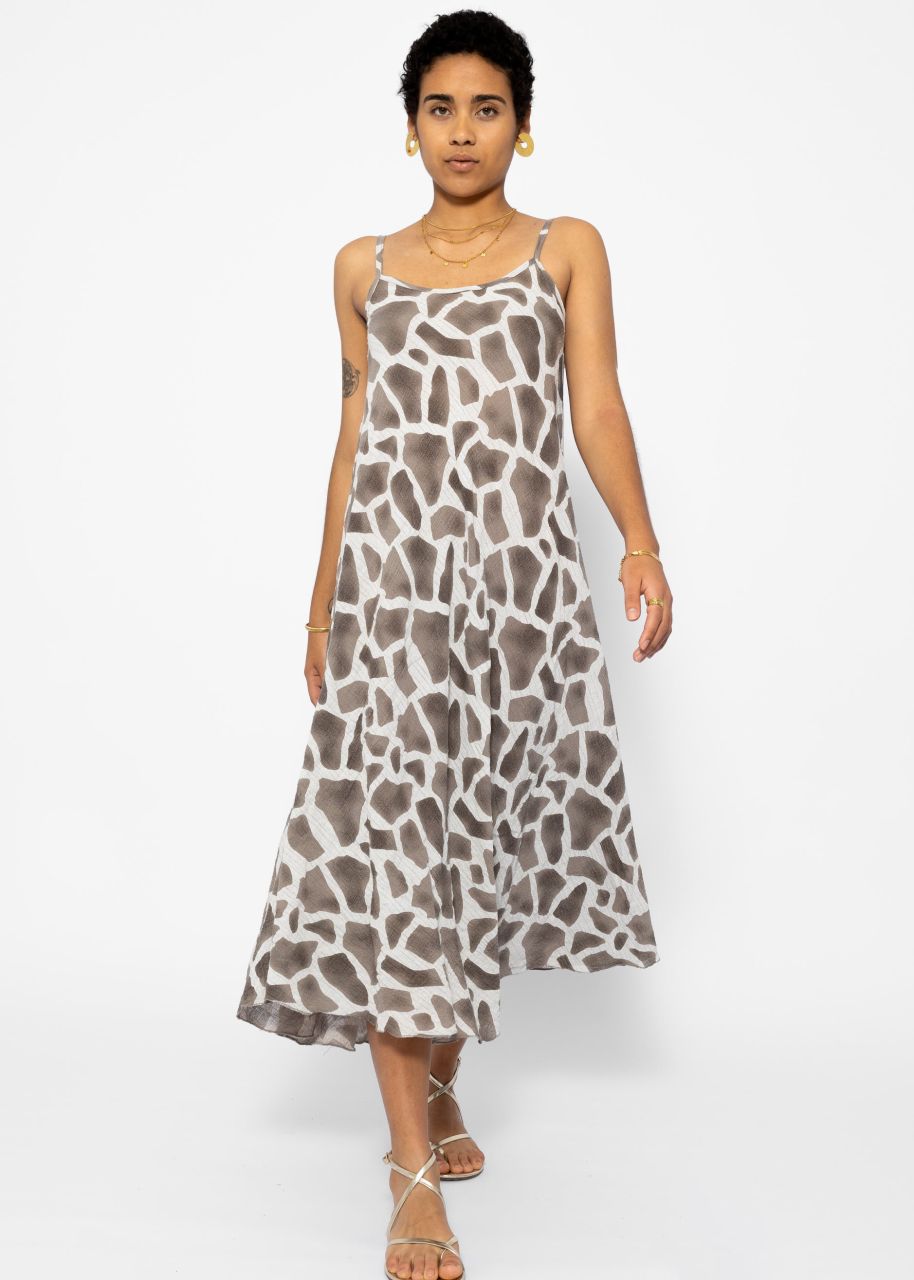 Muslin beach dress with animal print - light beige