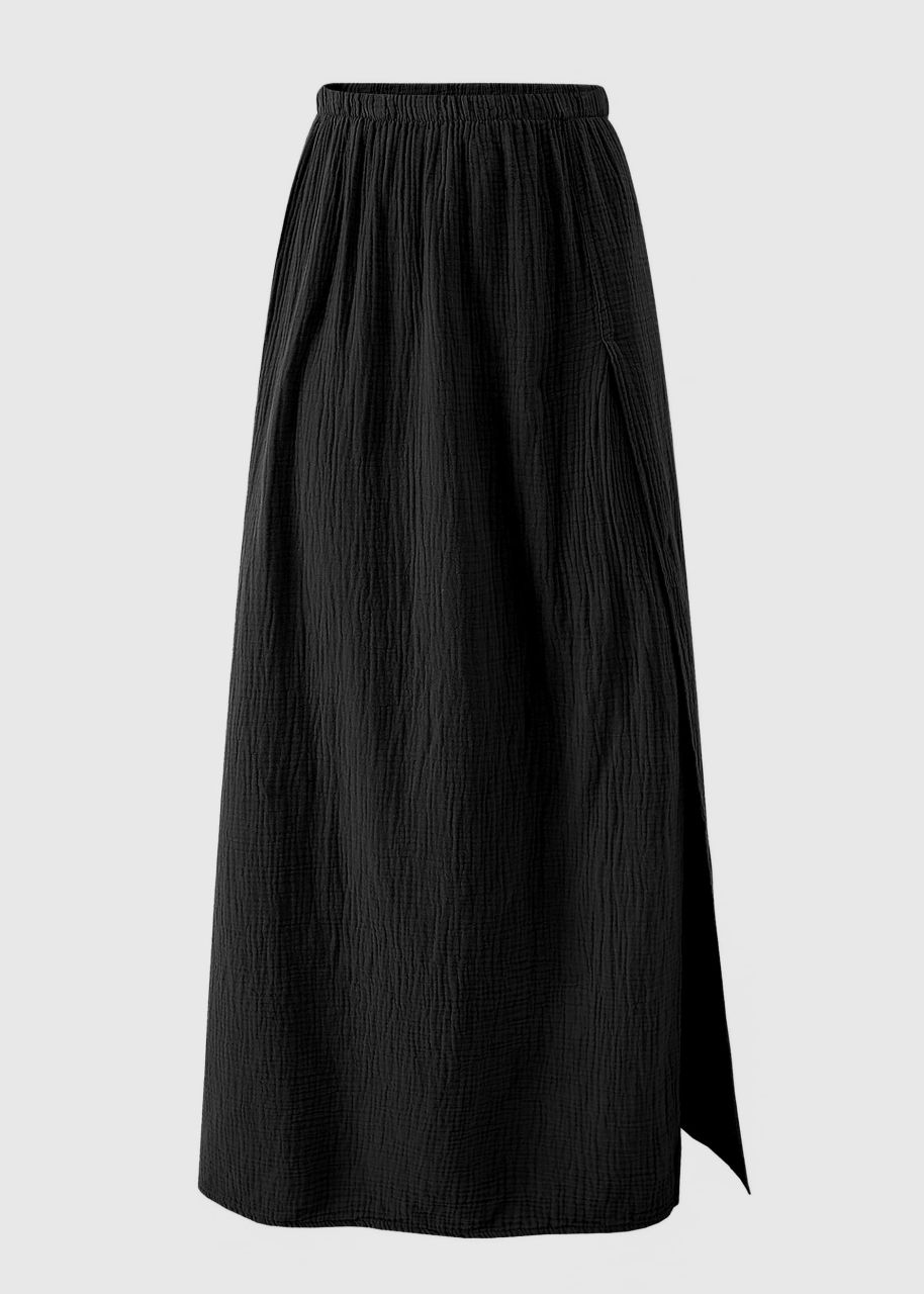 Long muslin skirt with high slit - black