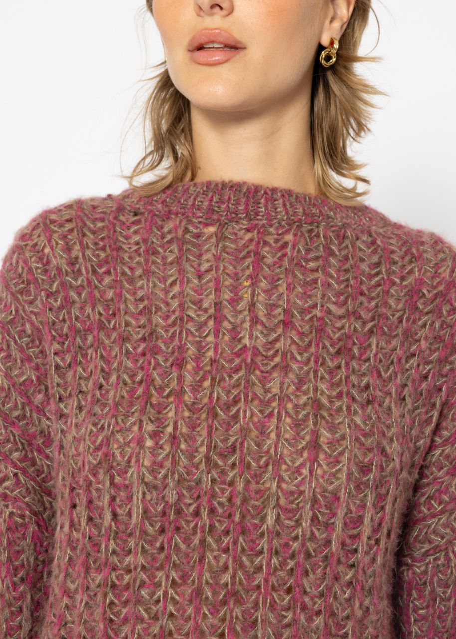 Casual knit jumper with pattern - fuchsia-taupe