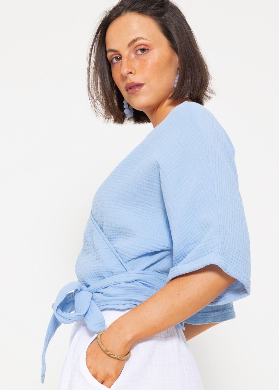 Wrap-around muslin blouse - light blue