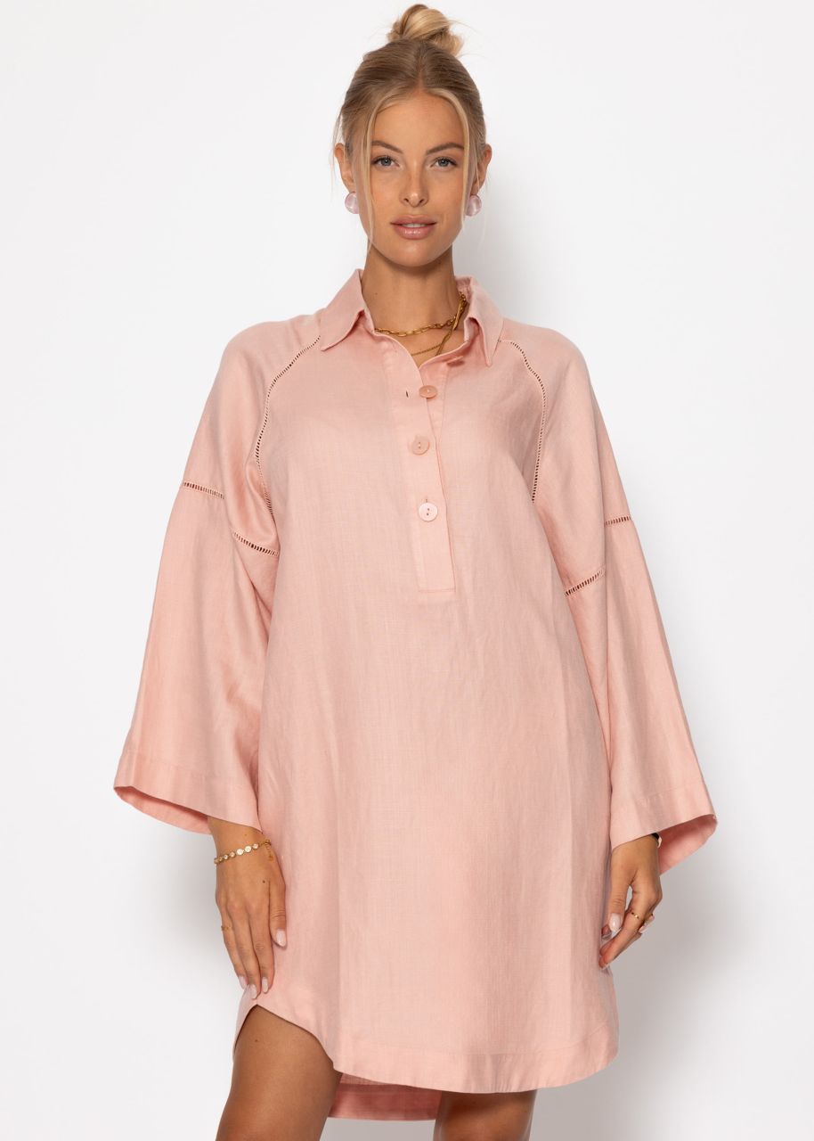 Linen dress with button placket - pink