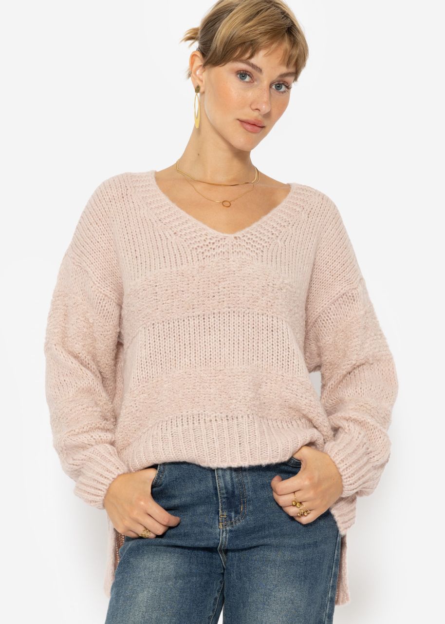 Knitted jumper with V-neck, pink