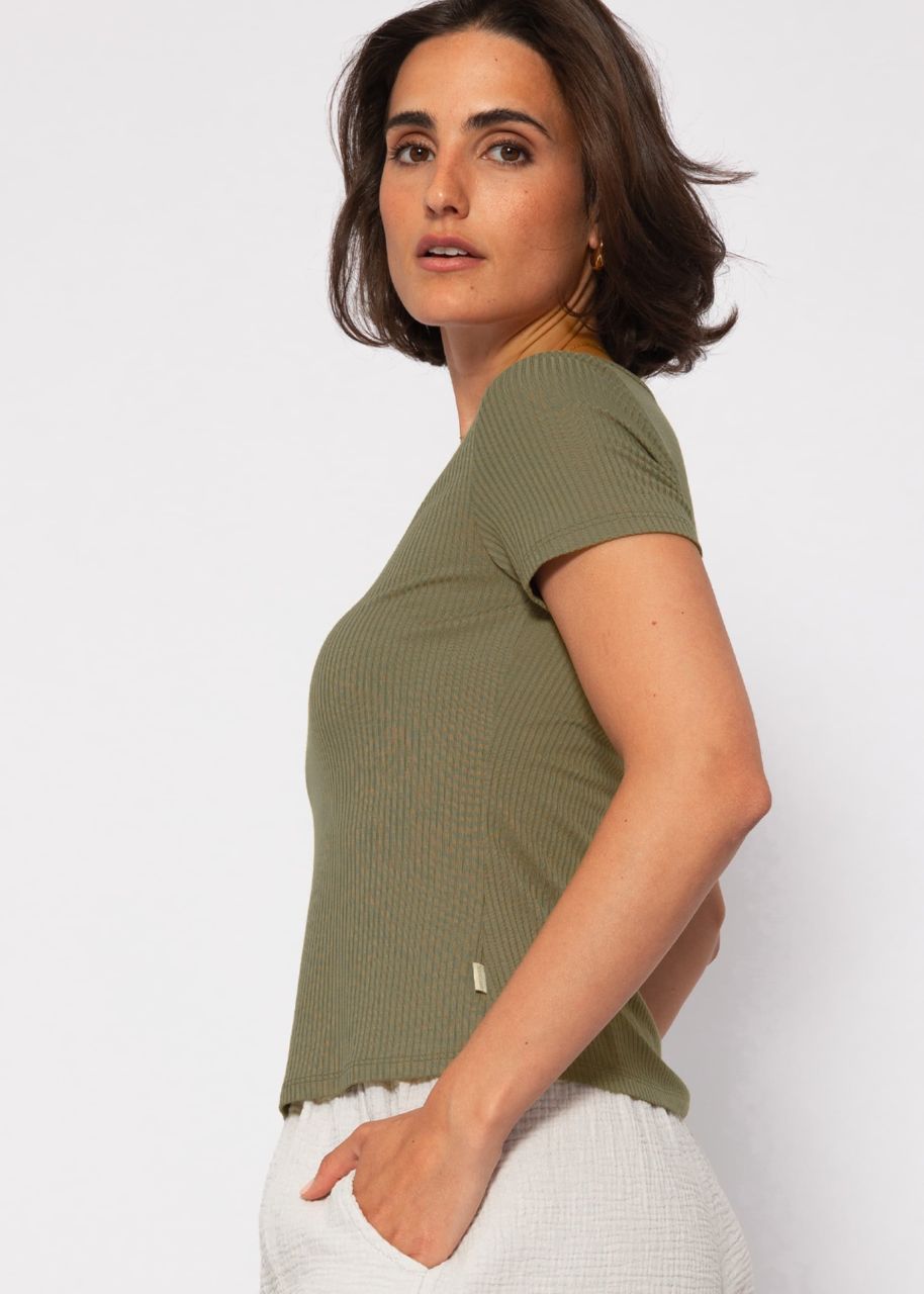 Ribbed T-shirt - khaki