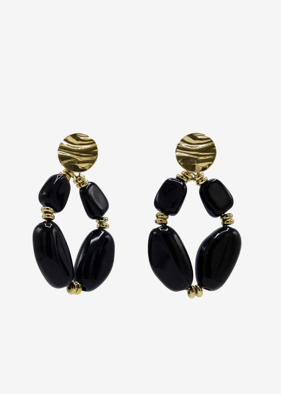 Stud earrings gold with large pearls, black