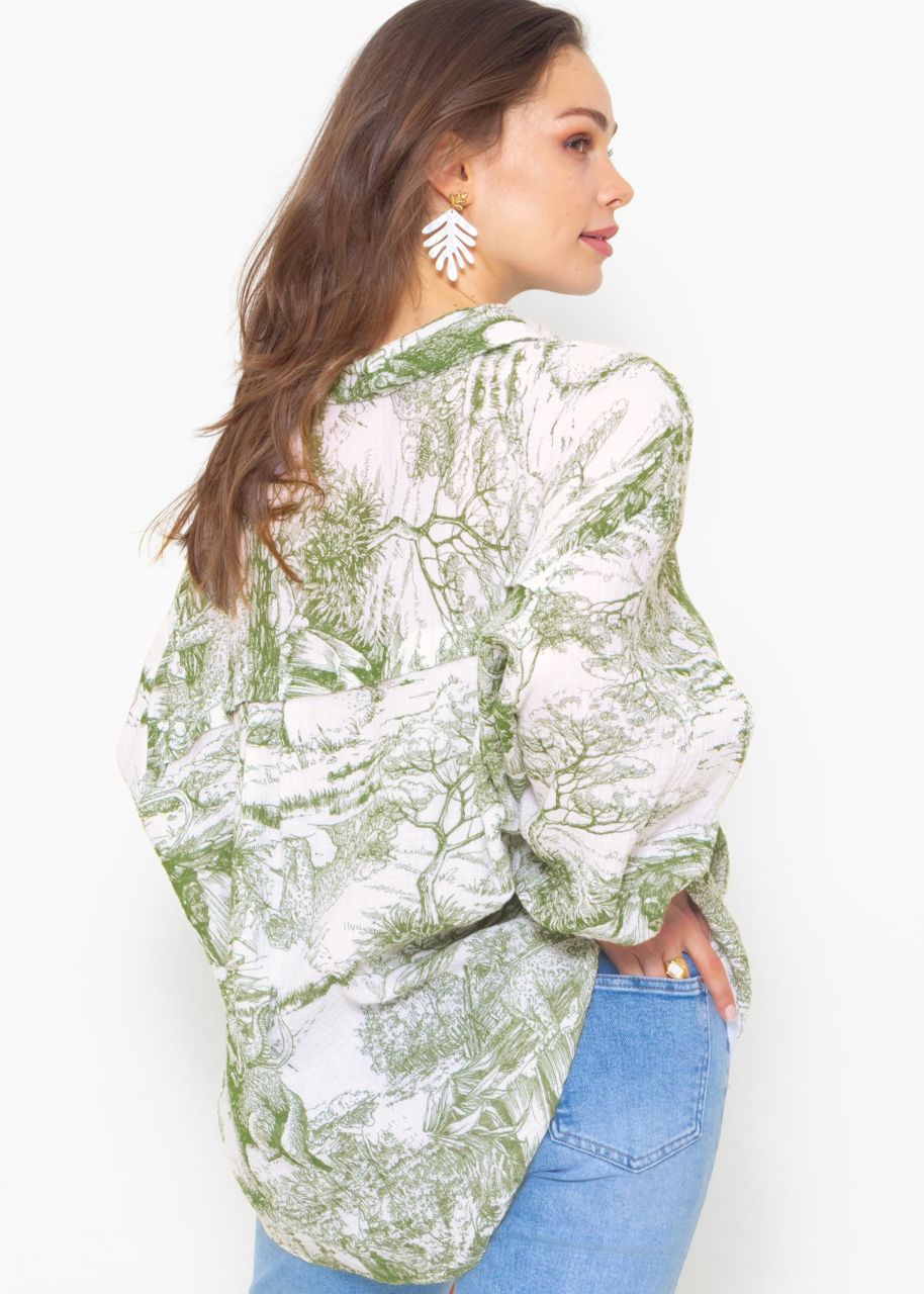 Muslin blouse with print, khaki
