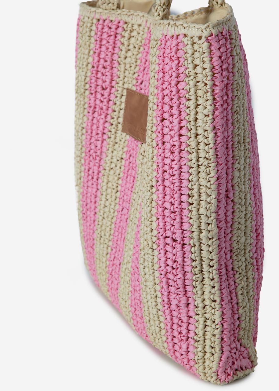 Striped raffia shopper - pink