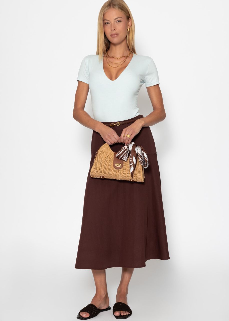 Maxi skirt with diagonal yoke - brown