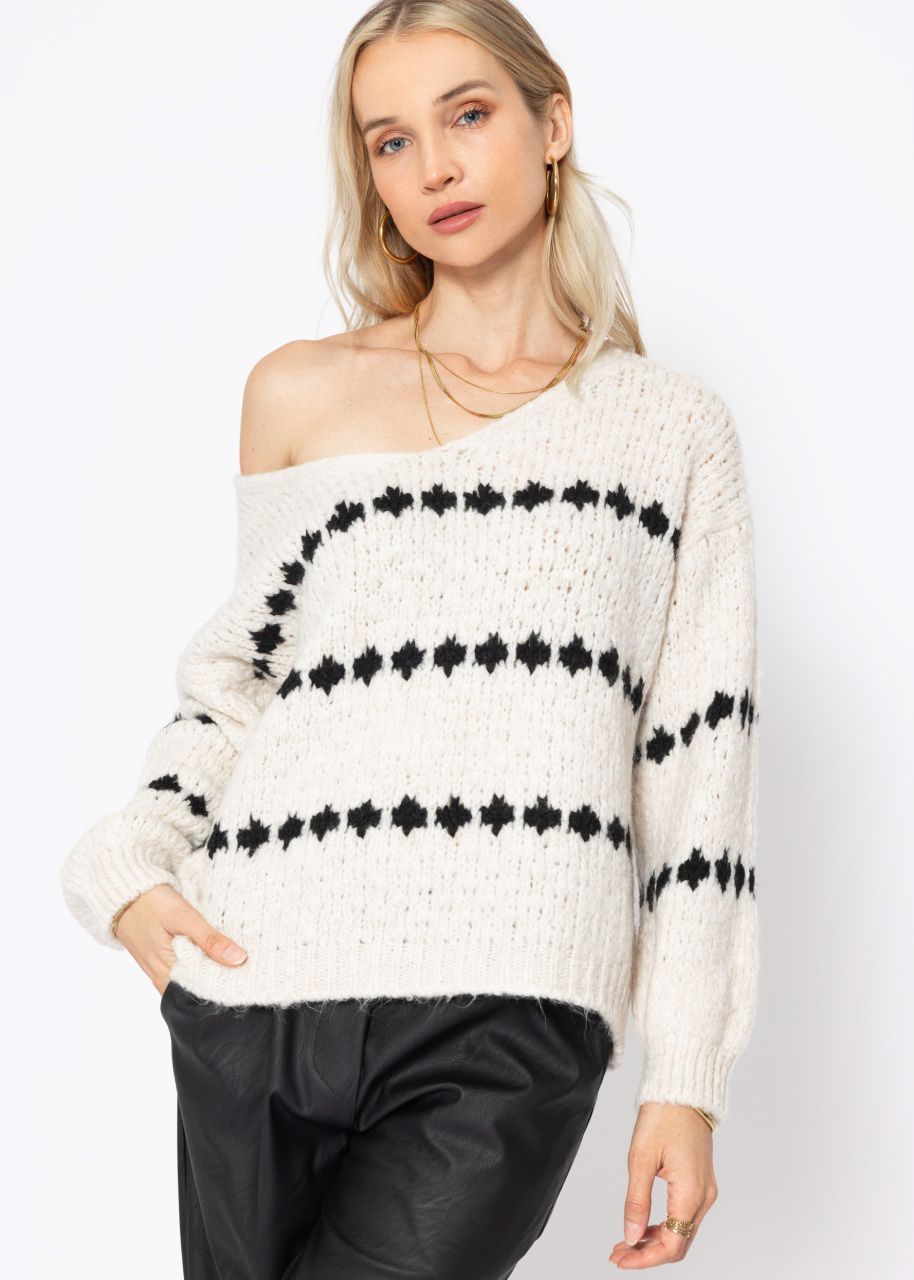 Jumper with fantasy stripe pattern - offwhite