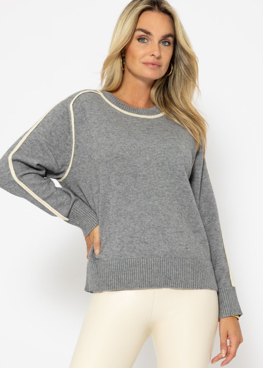 Jumper with decorative trims - grey-beige