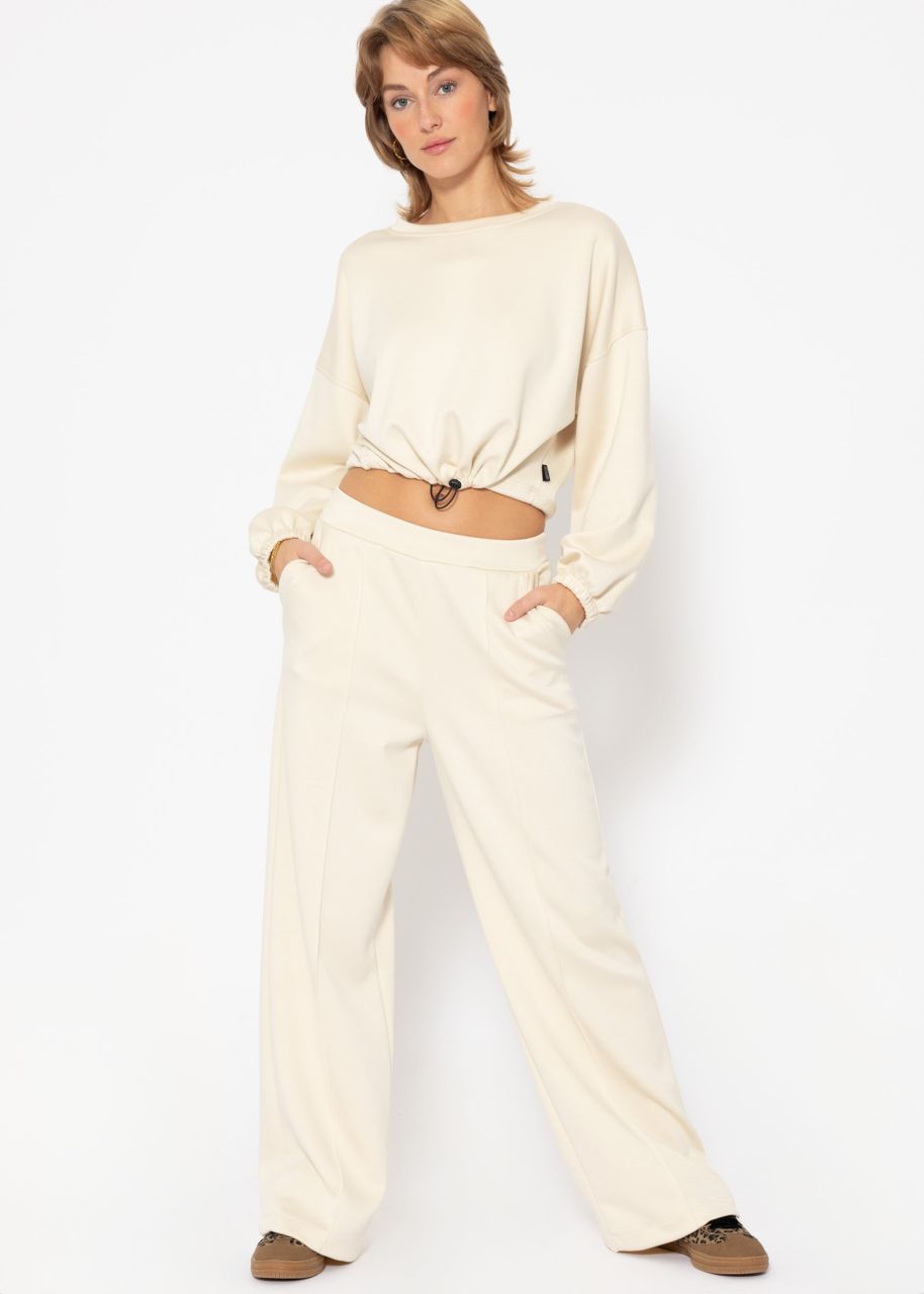 Soft crop sweatshirt with balloon sleeves - offwhite