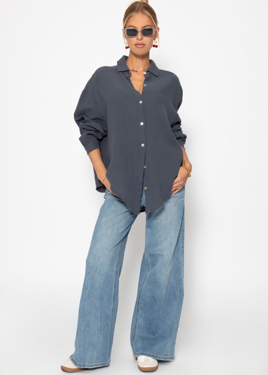 Muslin blouse oversize, short, dark gray