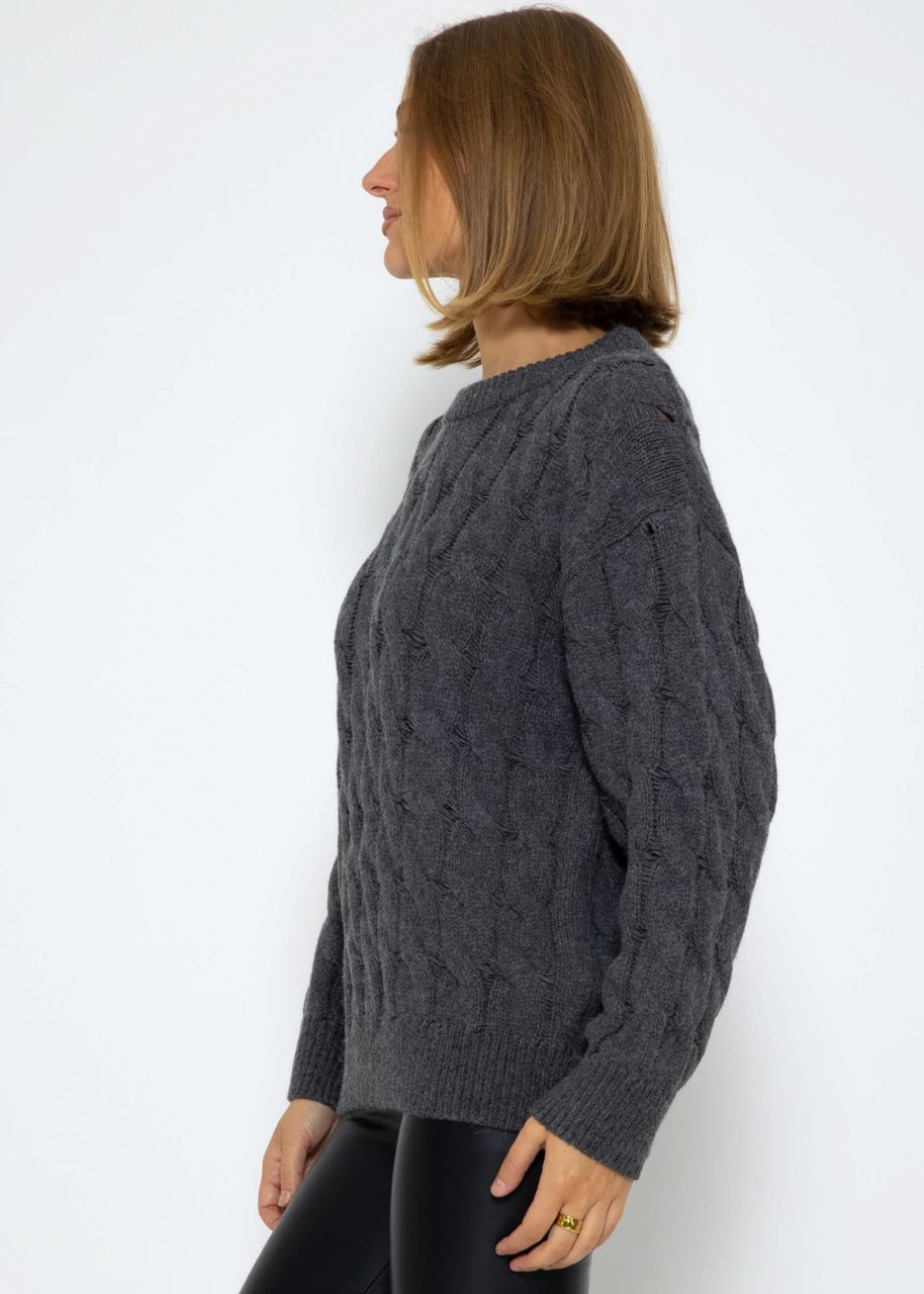 Knitted jumper with cable stitch - dark grey