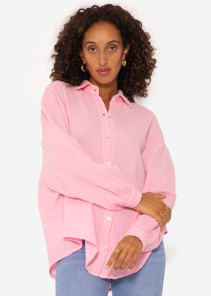 Muslin blouse oversize, short, baby pink