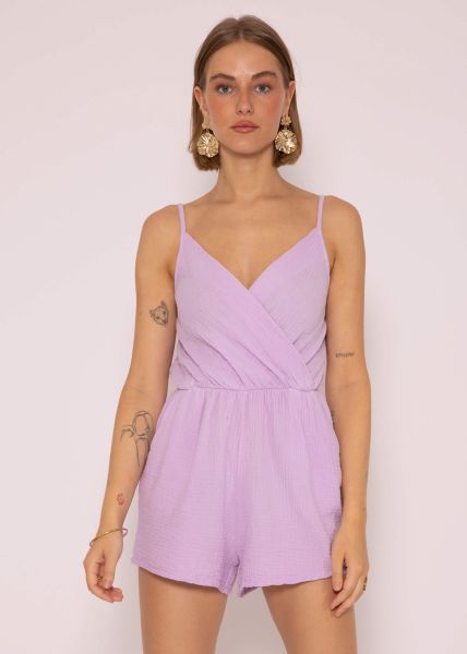 Muslin Jumpsuit with Straps, lilac