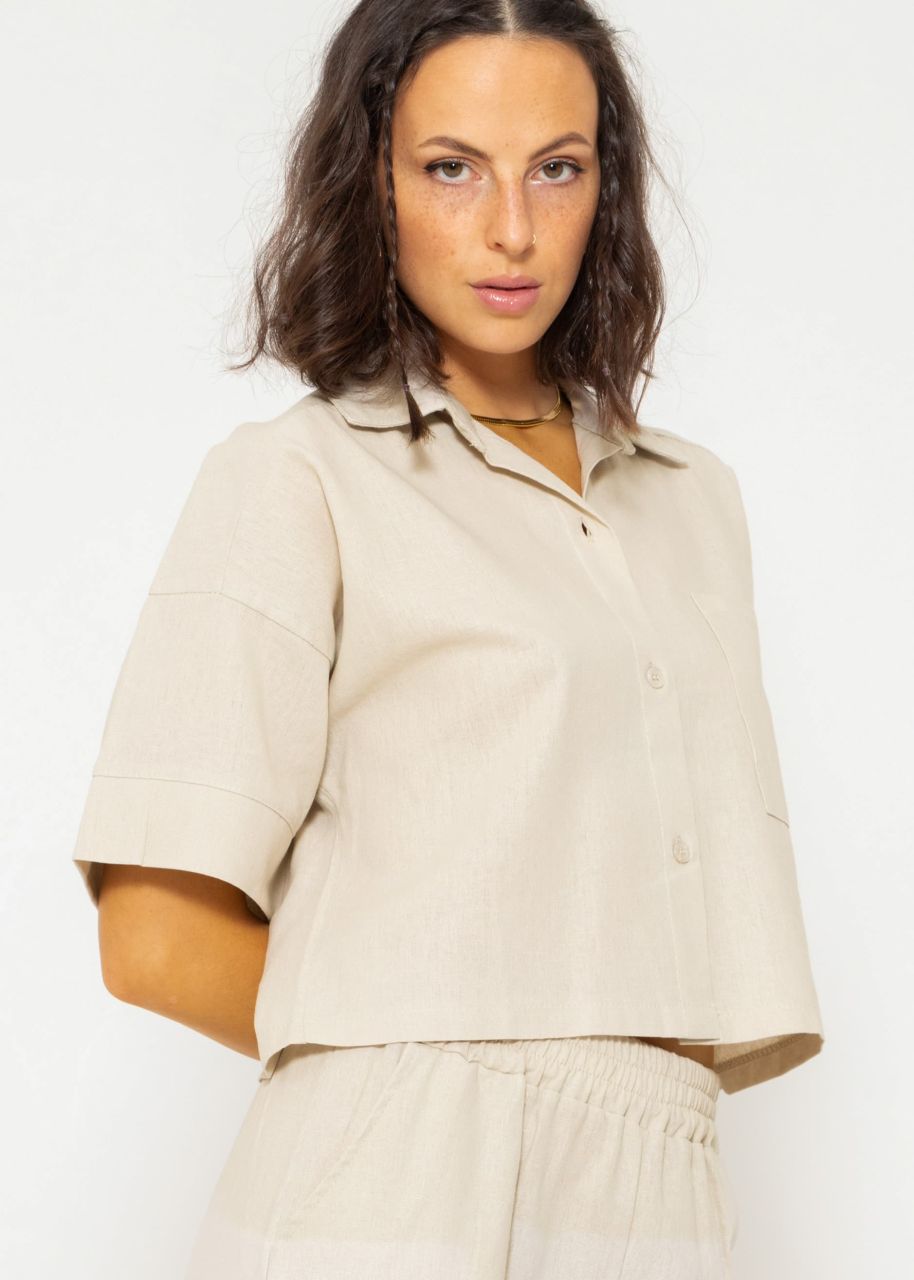 Crop linen blouse jacket, beige