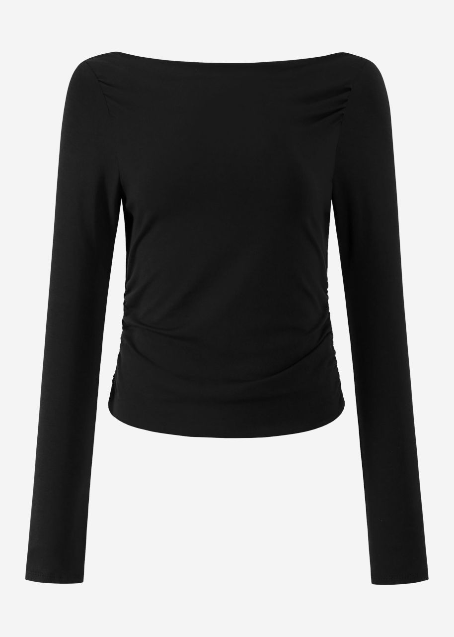 Long sleeve shirt with gathers - black