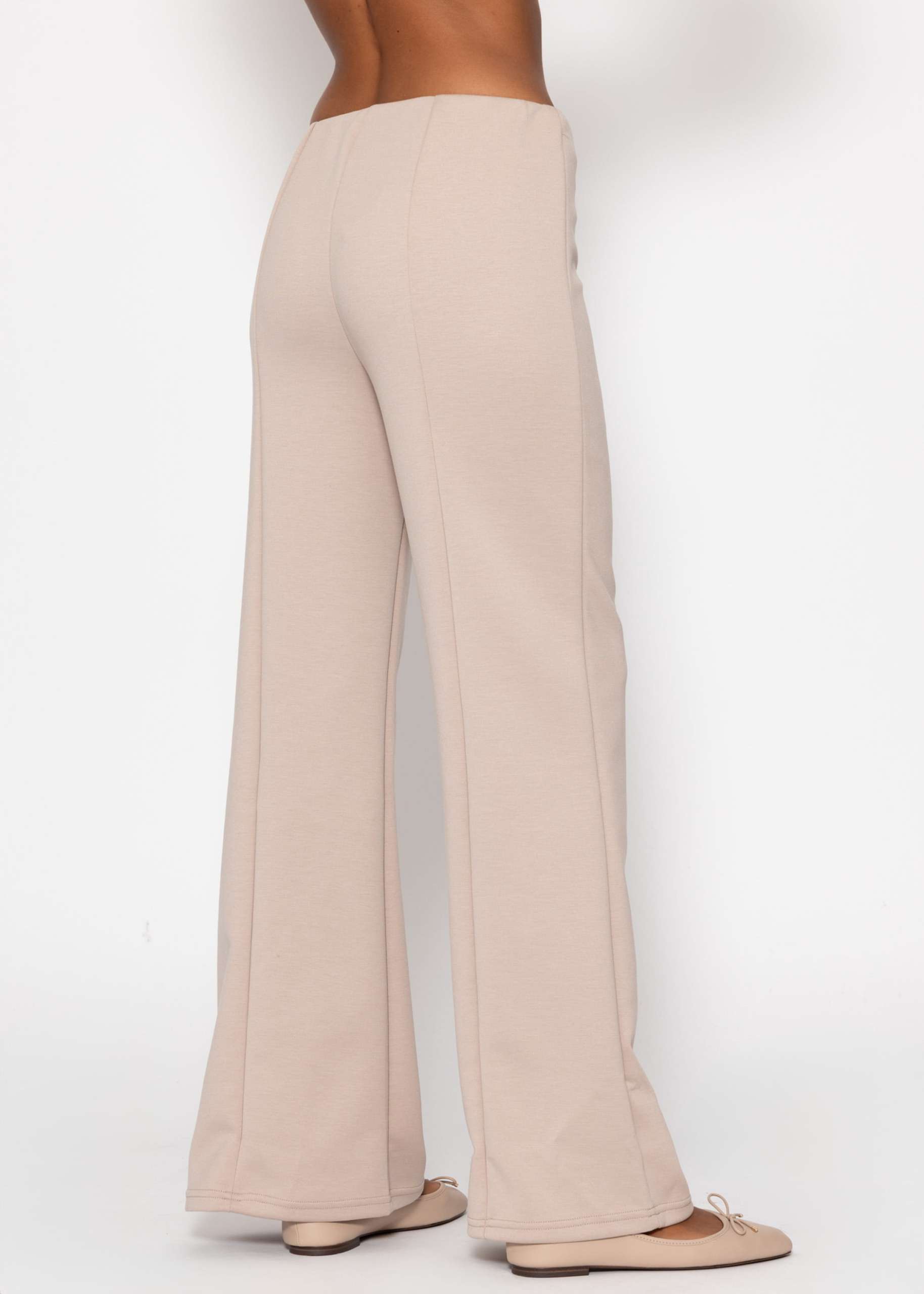 Highwaist trousers with straight leg and decorative stitching - beige
